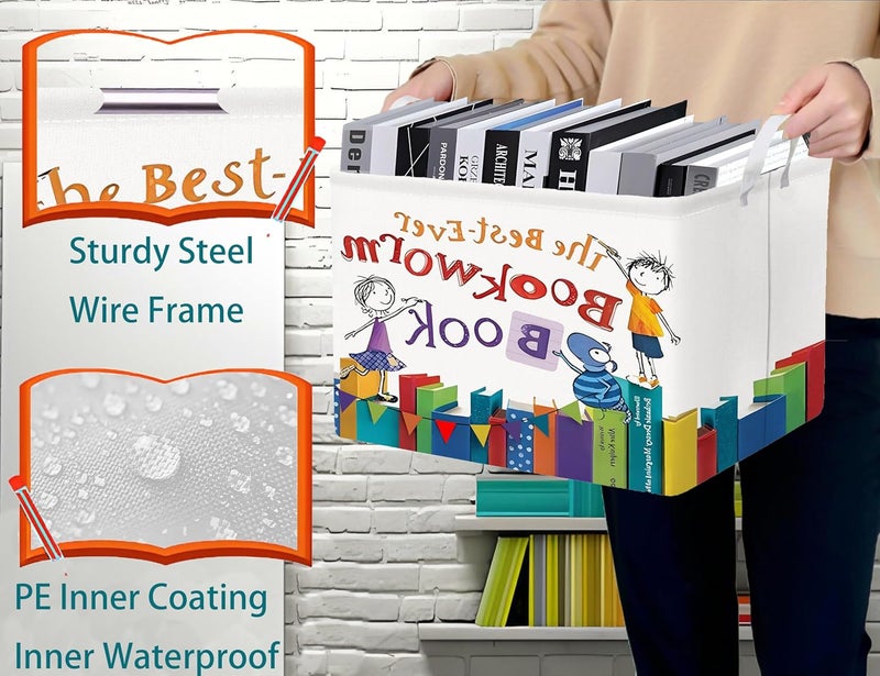 BOOHIT Large Kids Book Storage Bin Collapsible Nursery Toy Basket Canvas Teacher Crate Room Classroom Box Organizer Decor(Color Book) - Image 3